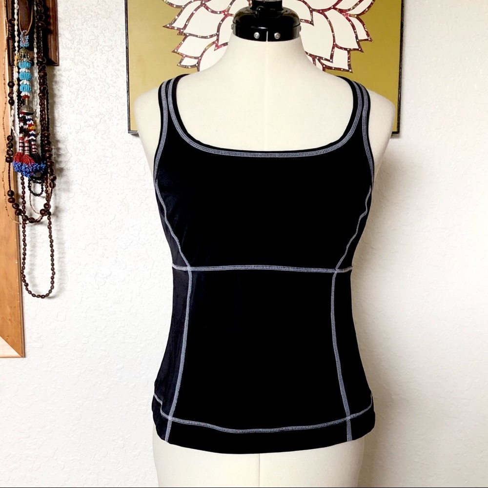 SOLD Tankini Bathing Suit Top Black Criss Cross sz 8